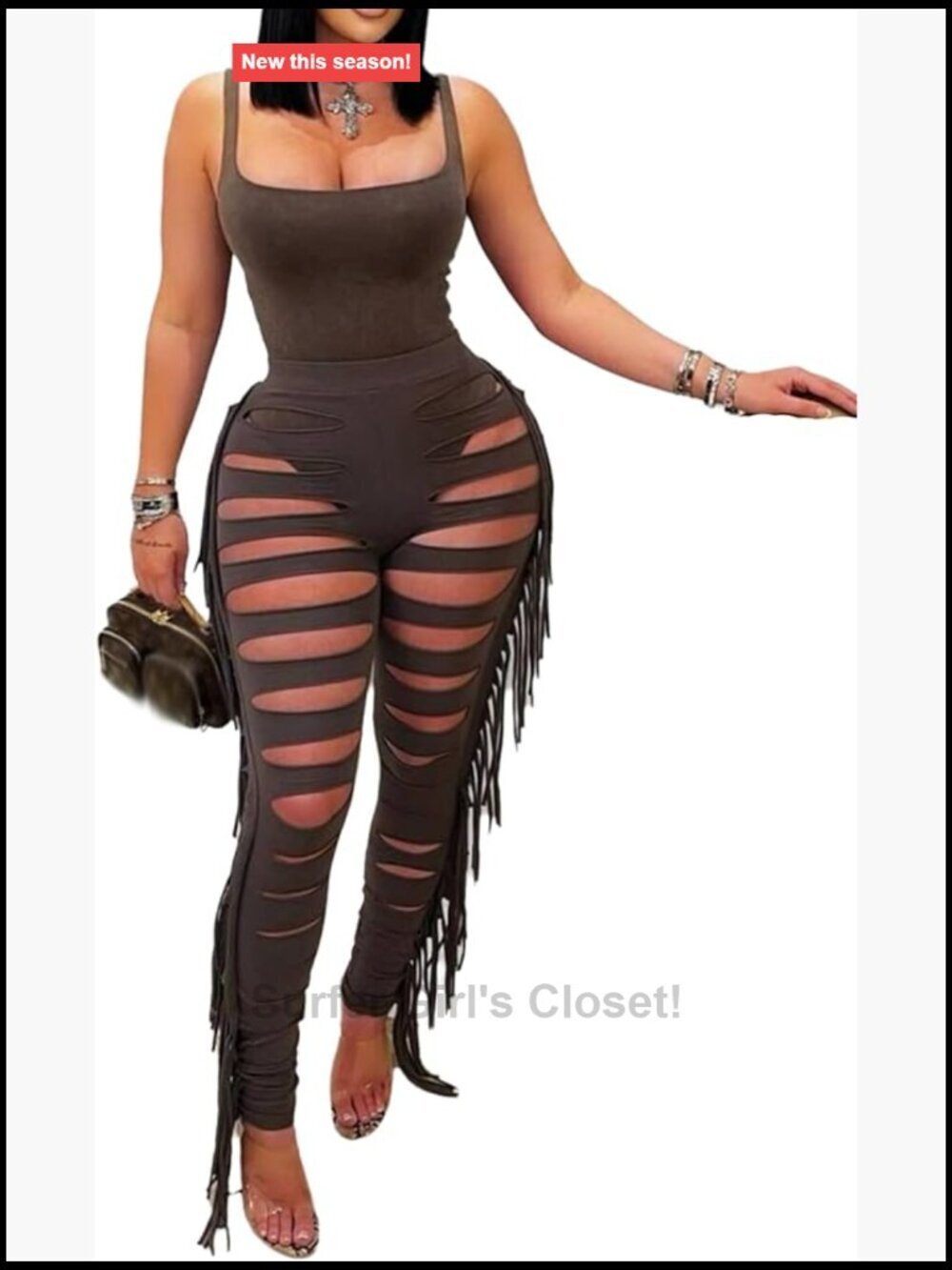 Two Piece Sets for Women Sleeveless Bodysuit Top and Hollow Pants Sets Club